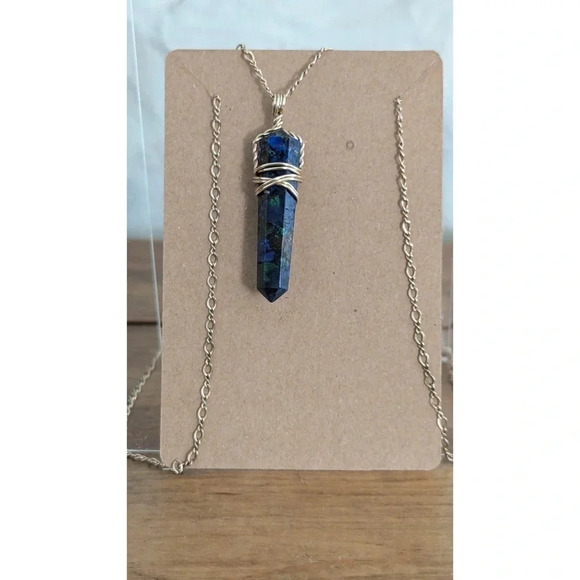 Lapis Lazuli Pendant w/ Gold Necklace Handmade - Picture 2 of 2